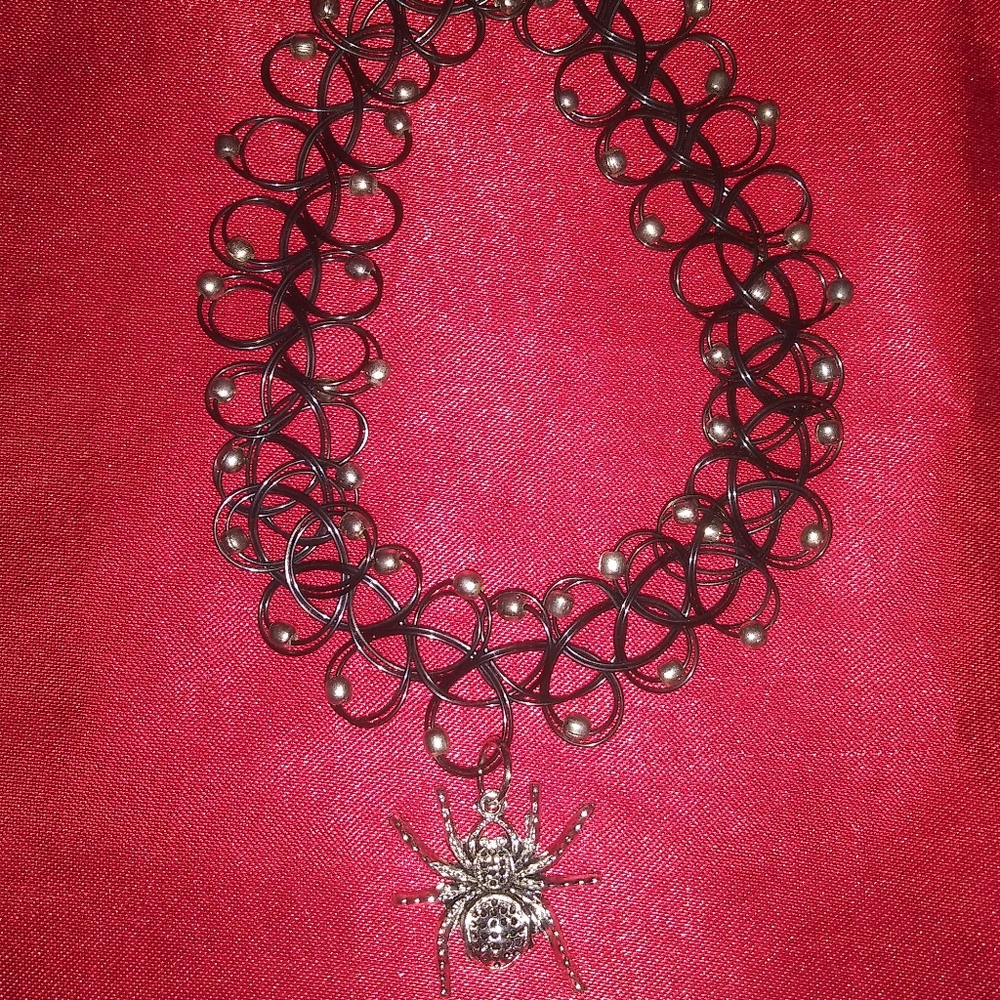 Spider Charm Tattoo choker necklace, tattoo choker